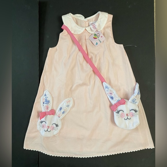 SAVANNAH Girls Spring Dress Pink Size 6 Easter Bunny Embroidered + Bunny Bag - Picture 1 of 14